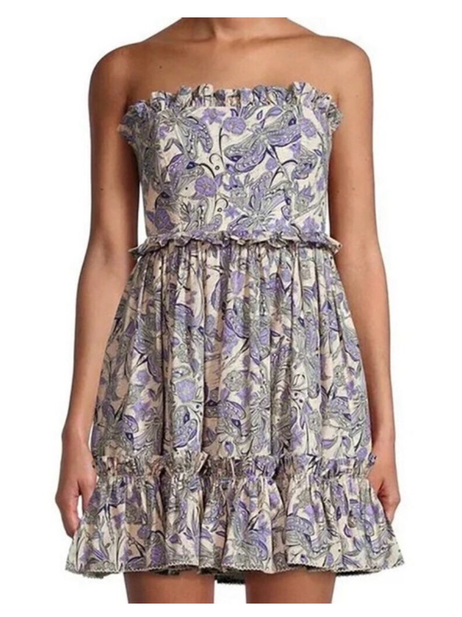 Agua Bendita Nwt $410 Strapless Lavender Floral Sundress